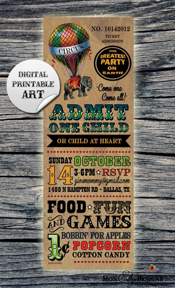 Carnival Ticket Invitations Unique Vintage Circus Ticket Birthday Invitation