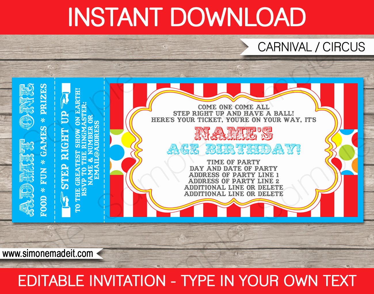 Carnival Ticket Template Awesome Carnival Party Ticket Invitation Template