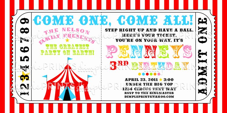 Carnival Ticket Template Awesome Circus Tent Ticket Printable Invitation Dimple Prints Shop