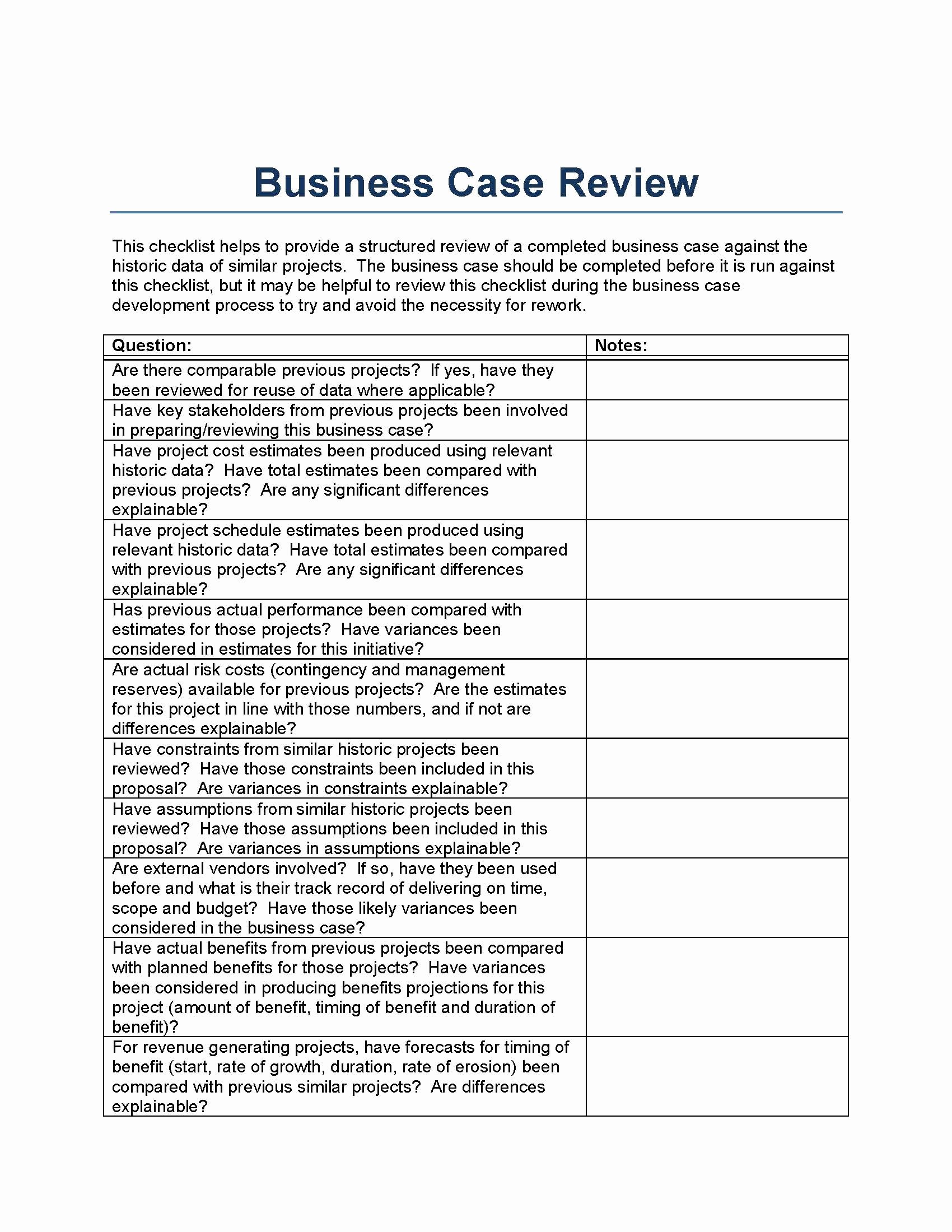 Case Review Template Inspirational Business Case Review Template From A Perspective Of
