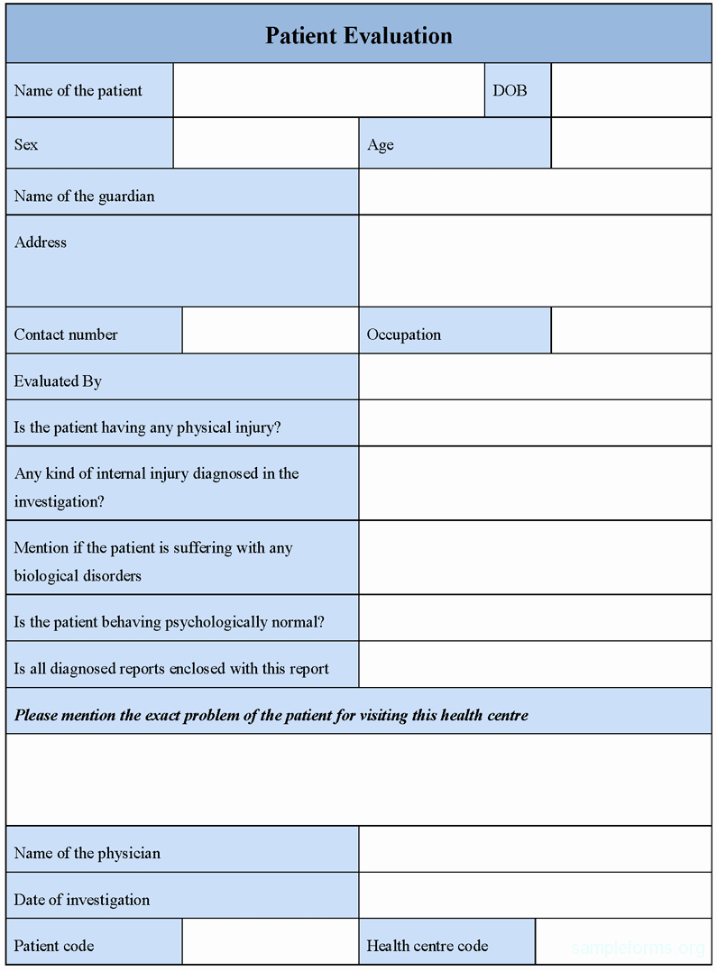 Case Review Template Lovely Patient Evaluation form Sample forms