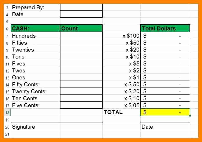 Cash Drawer Count Sheet Template Beautiful Cash Drawer Tally Sheet Template Cash Register Count Sheet