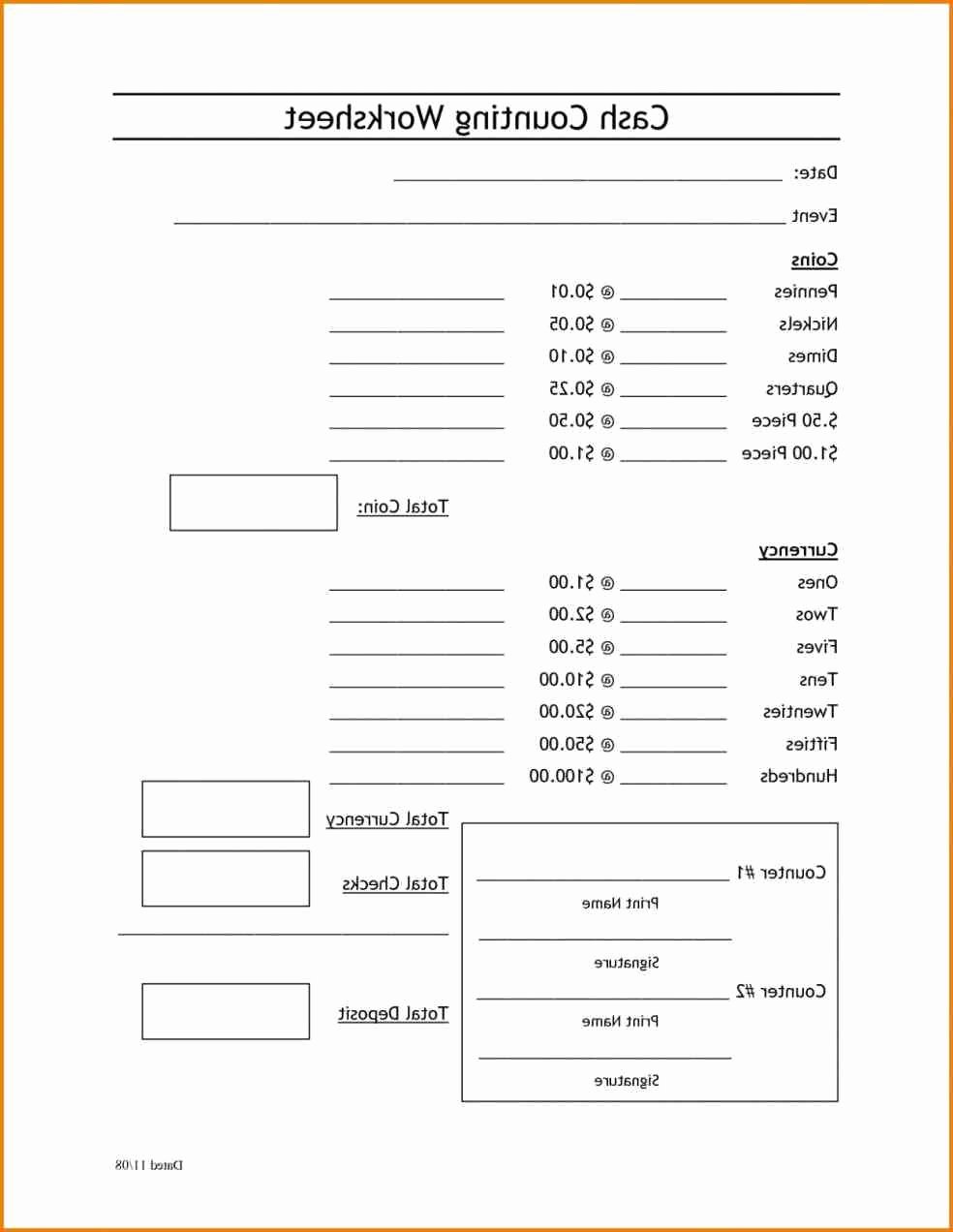Cash Drawer Count Sheet Template Best Of Cash Register Reconciliation form Cash Drawer Report Count