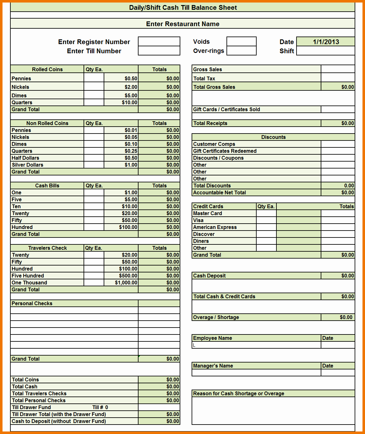 Cash Drawer Count Sheet Template Fresh Cash Drawer Balance Sheet