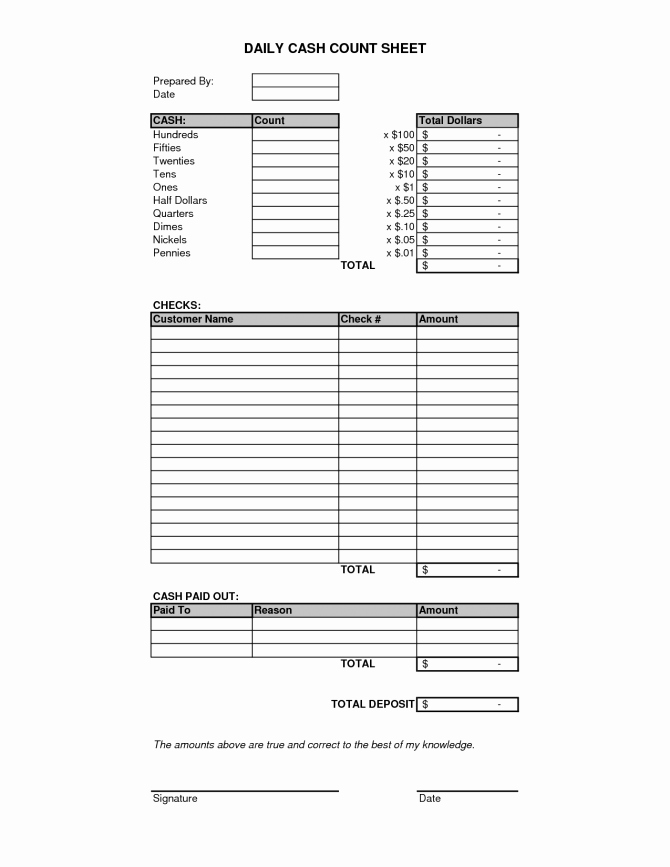 Cash Drawer Count Sheet Template Fresh Cash Register Countet Template Printing Pinterest Drawer