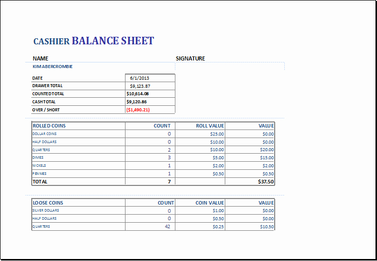 Cash Drawer Count Sheet Template Fresh Cashier Balance Sheet Template for Excel