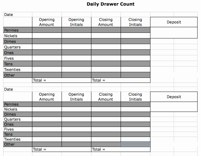 Cash Drawer Count Sheet Template Lovely Money Sheet &amp; Counting Drawer