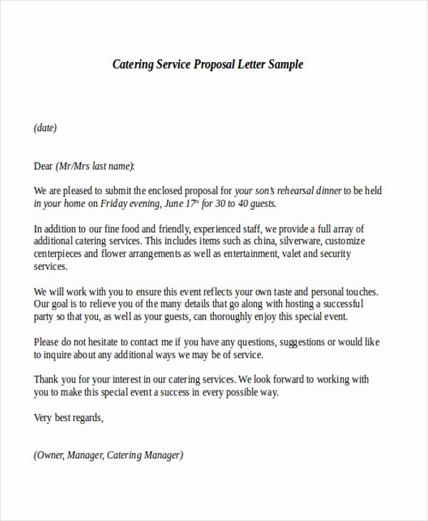 Catering Estimate Template Beautiful Sample Service Proposal Letter 9 Examples In Word Pdf