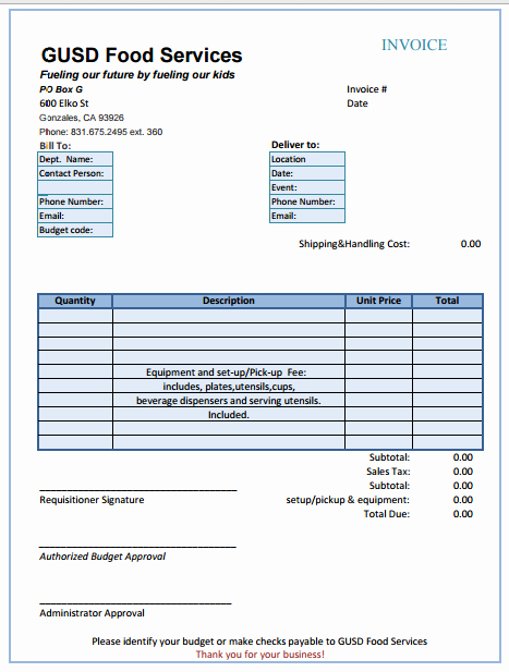 Catering Estimate Template New Catering Invoice Template 6