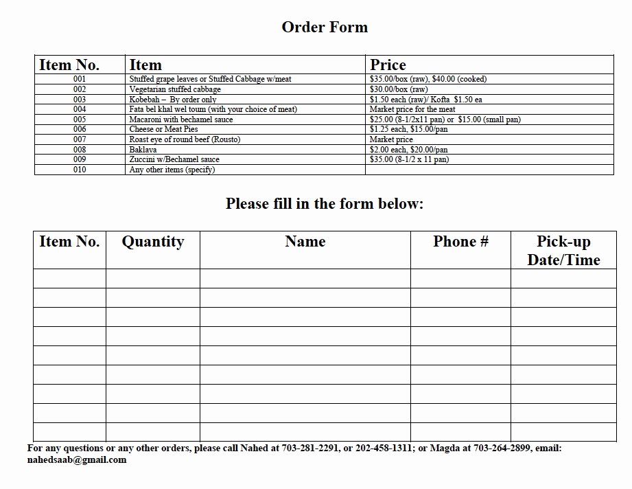 Catering forms Templates Beautiful Mini Market