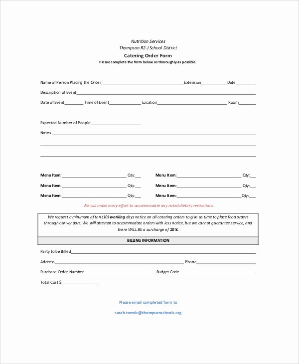 Catering forms Templates Beautiful Sample Catering order form 11 Examples In Word Pdf