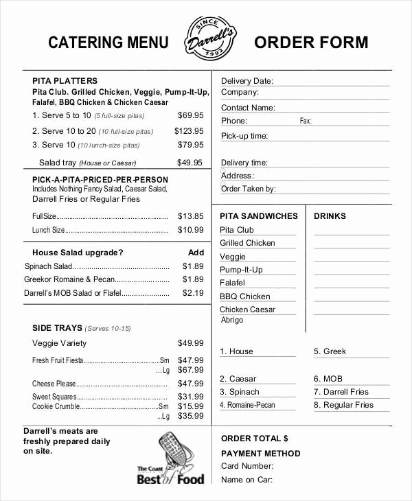 Catering forms Templates Fresh 16 Catering order forms Ms Word Numbers Pages
