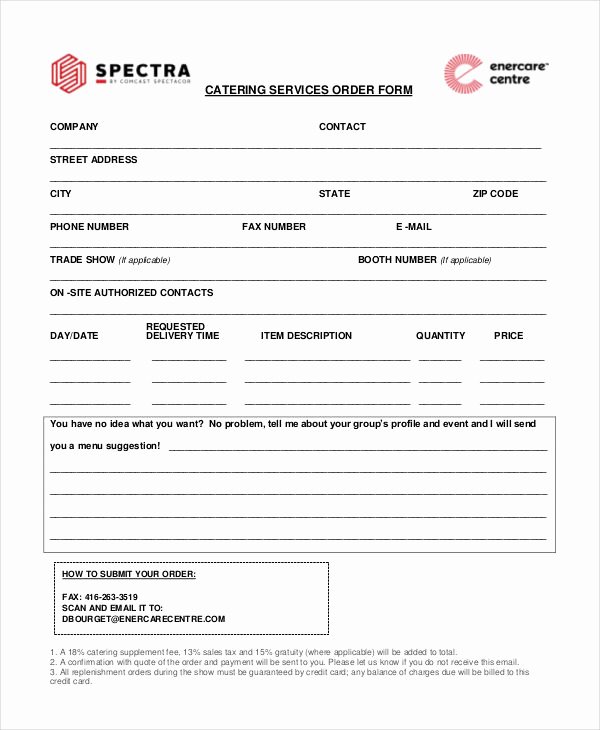 Catering forms Templates Fresh 16 Catering order forms Ms Word Numbers Pages