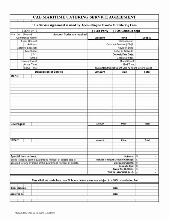 Catering forms Templates Lovely Downloadable Banquet Contracts