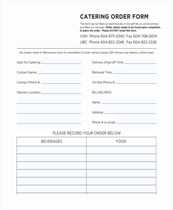 Catering forms Templates Unique 36 Free order forms