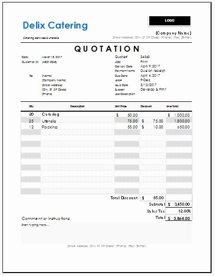 Catering Quote Template Free Lovely Catering Quotation Templates for Ms Excel