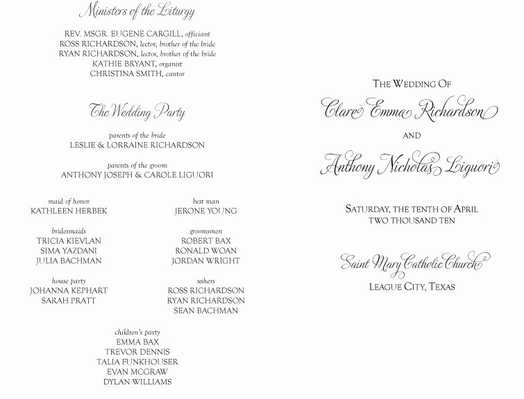 Catholic Wedding Ceremony Program Templates Beautiful Best S Of Copy Church Programs Sample Wedding