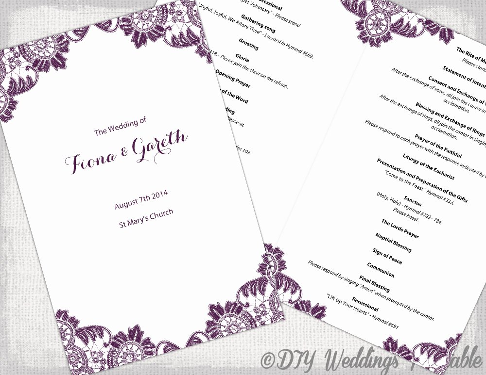 Catholic Wedding Ceremony Program Templates Luxury Plum Catholic Wedding Program Template Antique