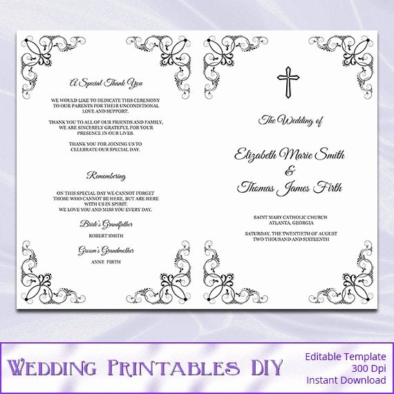 Catholic Wedding Ceremony Program Templates Unique Catholic Wedding Program Template Diy Black White Cross