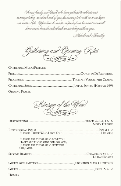 Catholic Wedding Mass Program Template Elegant Calla Lily Wedding Program Examples Catholic Mass Wedding