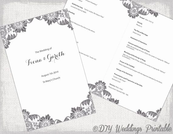 Catholic Wedding Mass Program Template Elegant Diy Catholic Wedding Program Template Charcoal Gray