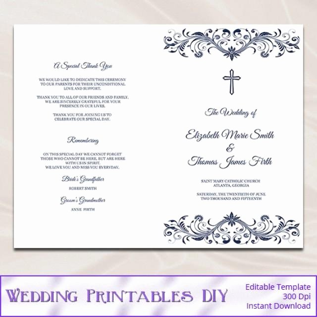 Catholic Wedding Mass Program Template New Catholic Wedding Program Template Diy Navy Blue Cross