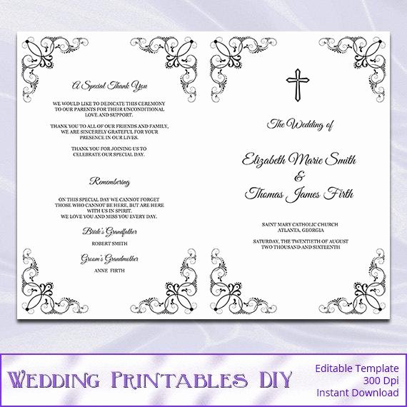 Catholic Wedding Program Templates Free Best Of Catholic Wedding Program Template Diy Black White Cross