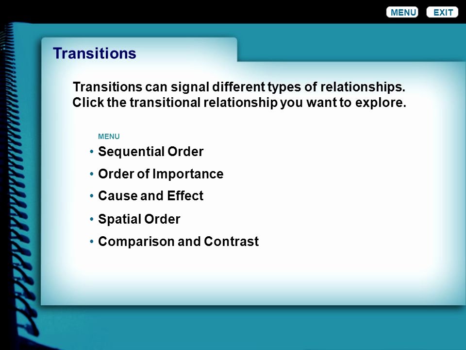 Cause and Effect Transitions Best Of Menu Exit Transitions In Writing A Transition is the