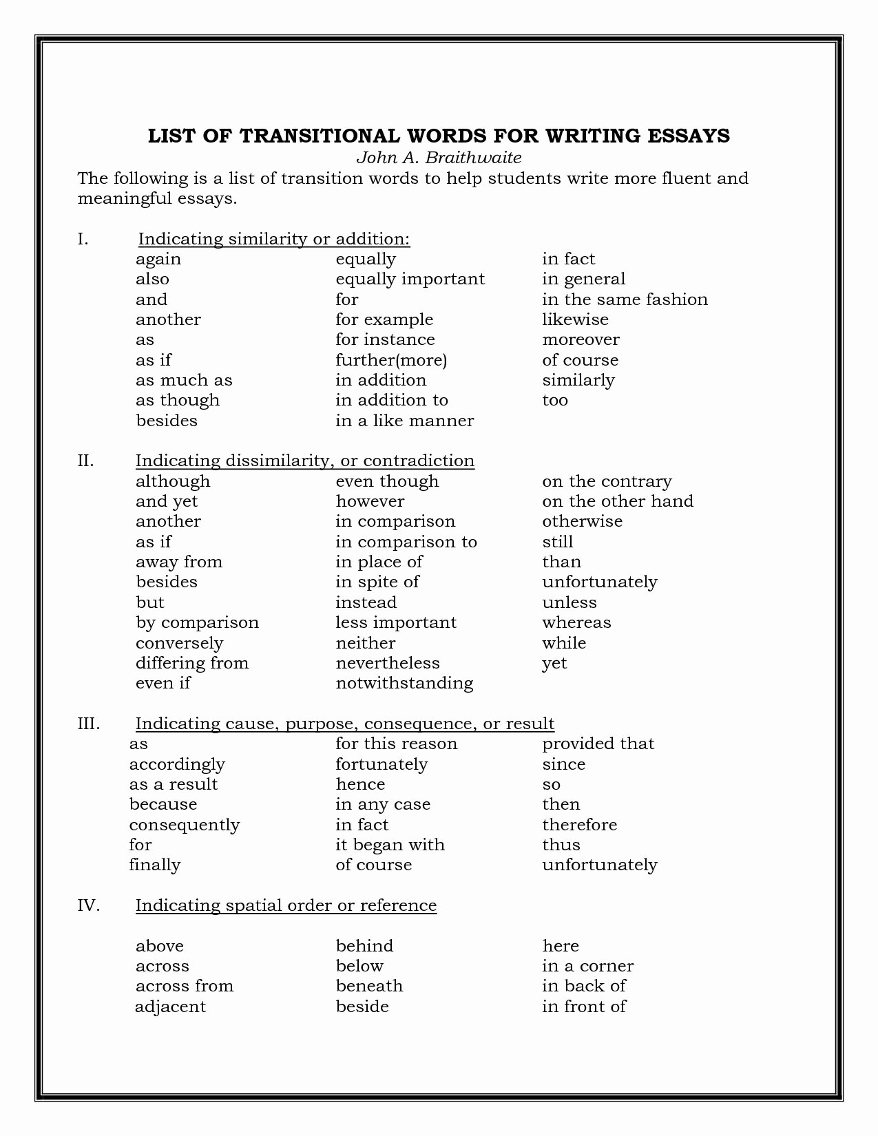 cause effect transition words