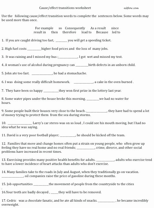 Cause and Effect Transitions Elegant Transition Worksheets – Devopstraining