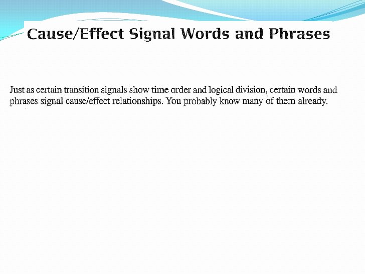 Cause and Effect Transitions Luxury Cause Effect Signalwords Phrases