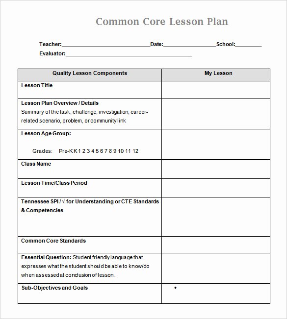 Ccss Lesson Plan Templates Awesome 59 Lesson Plan Templates Pdf Doc Excel