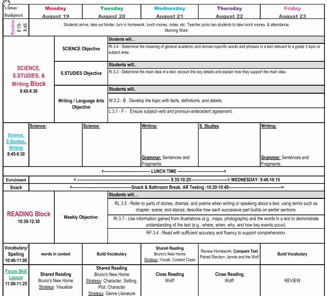 Ccss Lesson Plan Templates Elegant Third Grade Mon Core Lesson Plan Template