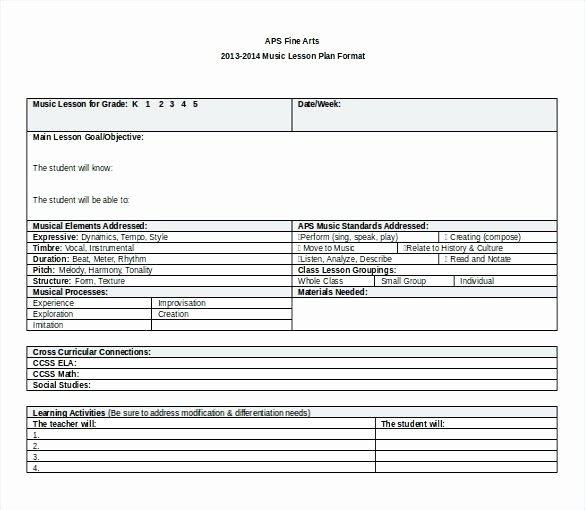 Ccss Lesson Plan Templates Luxury Mon Core Music Lesson Plan Template – Middle School