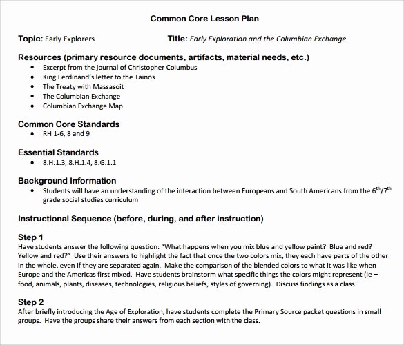 Ccss Lesson Plan Templates New 9 Mon Core Lesson Plan Samples