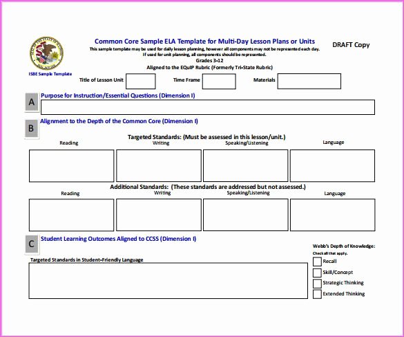 Ccss Lesson Plan Templates Unique Free Mon Core Lesson Plan Template