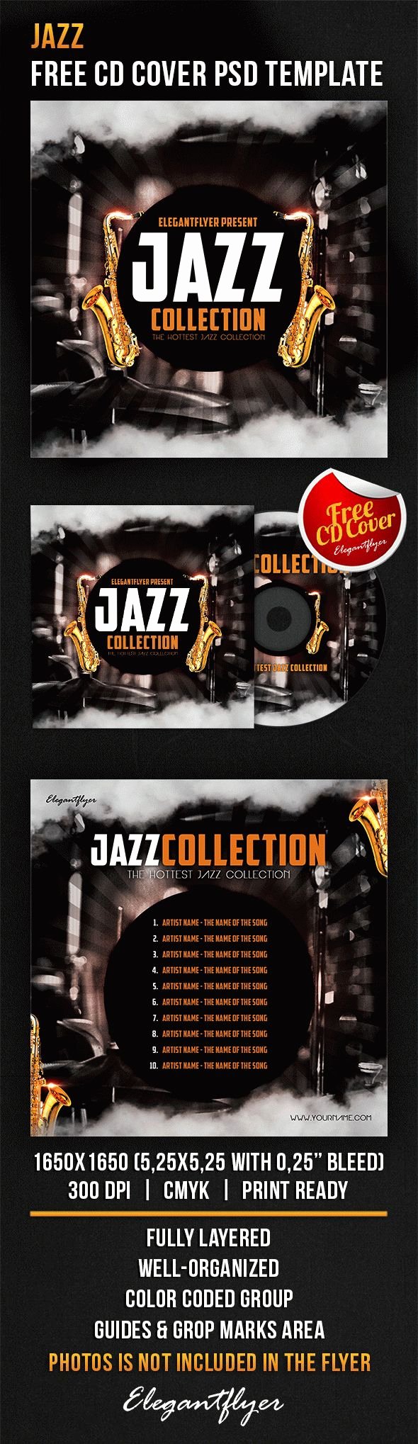 Cd Cover Template Psd Elegant Jazz – Free Cd Cover Psd Template – by Elegantflyer