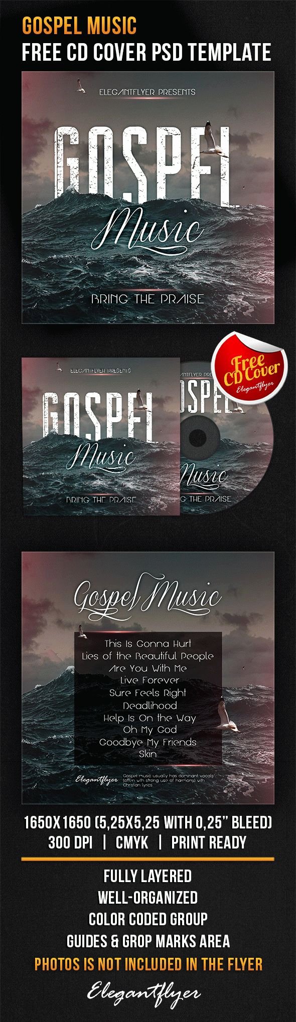 Cd Cover Template Psd Lovely Gospel Music – Free Cd Cover Psd Template – by Elegantflyer