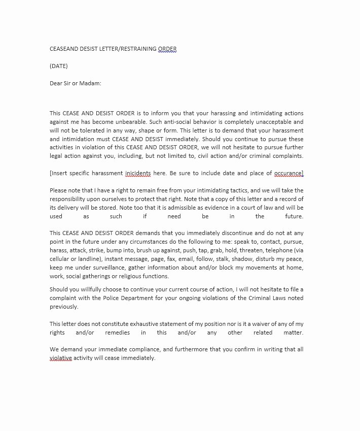 Cease and Desist order Template Fresh 30 Cease and Desist Letter Templates [free] Template Lab
