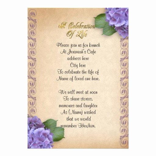 Celebration Of Life Invitation Awesome Celebration Of Life Invitation Hydrangea 5&quot; X 7