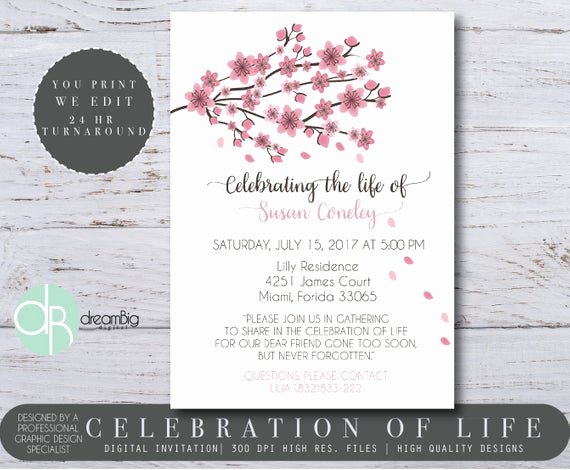 Celebration Of Life Invitation Elegant Celebration Of Life Invitations Cherry Blossom Tree Memorial
