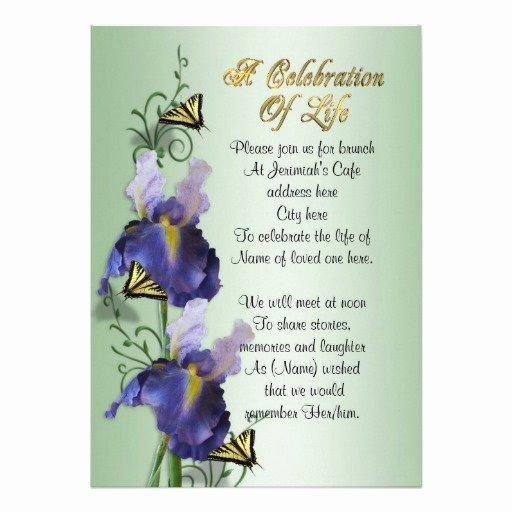 Celebration Of Life Invitation New Celebration Of Life Invitation Iris and butterfly 5&quot; X 7