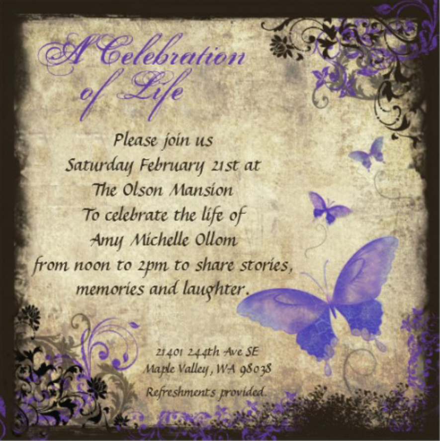Celebration Of Life Invitation Unique Amy S Celebration Of Life Invitation &amp; Details Amy Ollom