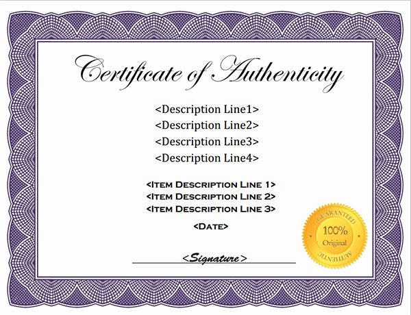 Certificate Of Authenticity Template