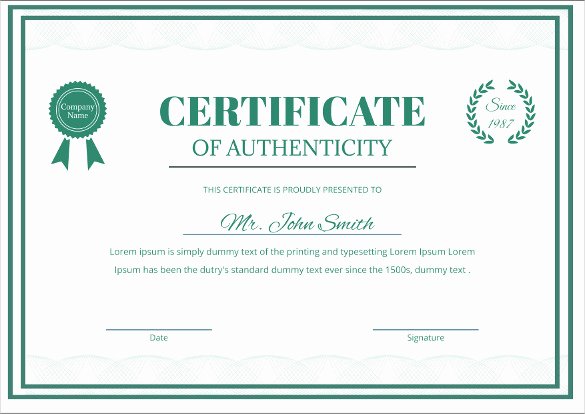 Certificate Of Authenticity Template