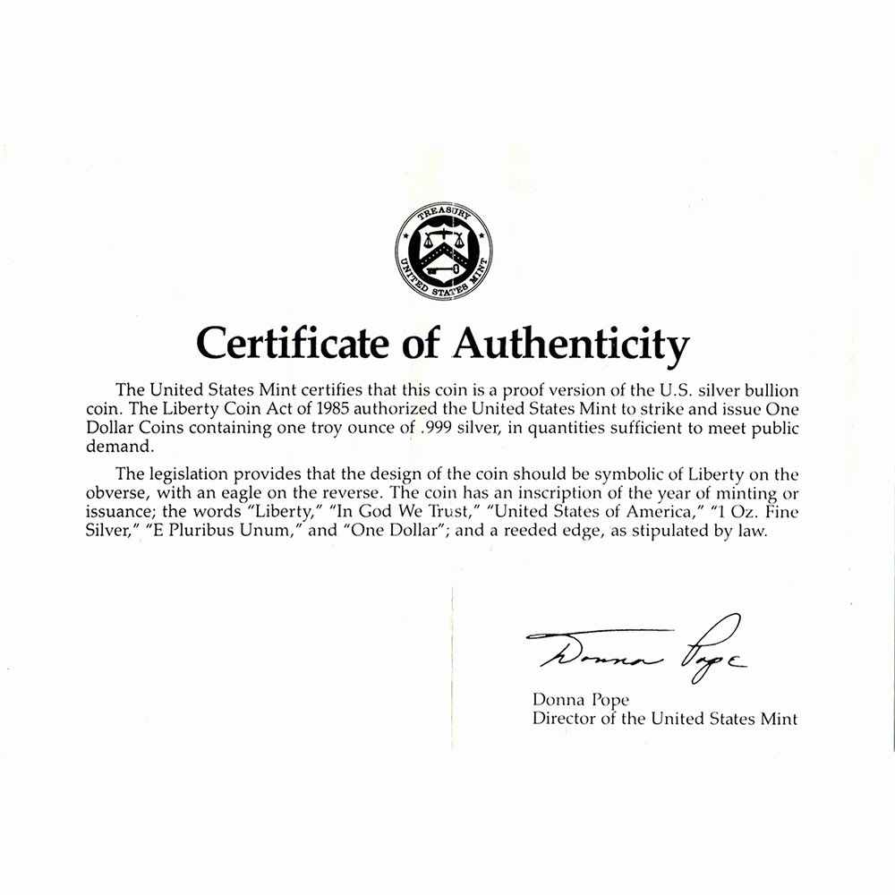 Certificate Of Authenticity Template Best Of 1989 S American Silver Eagle Proof