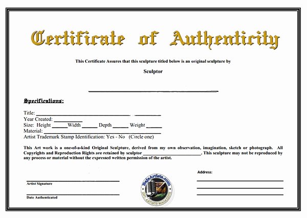 Certificate Of Authenticity Template Best Of Certificate Authenticity Template