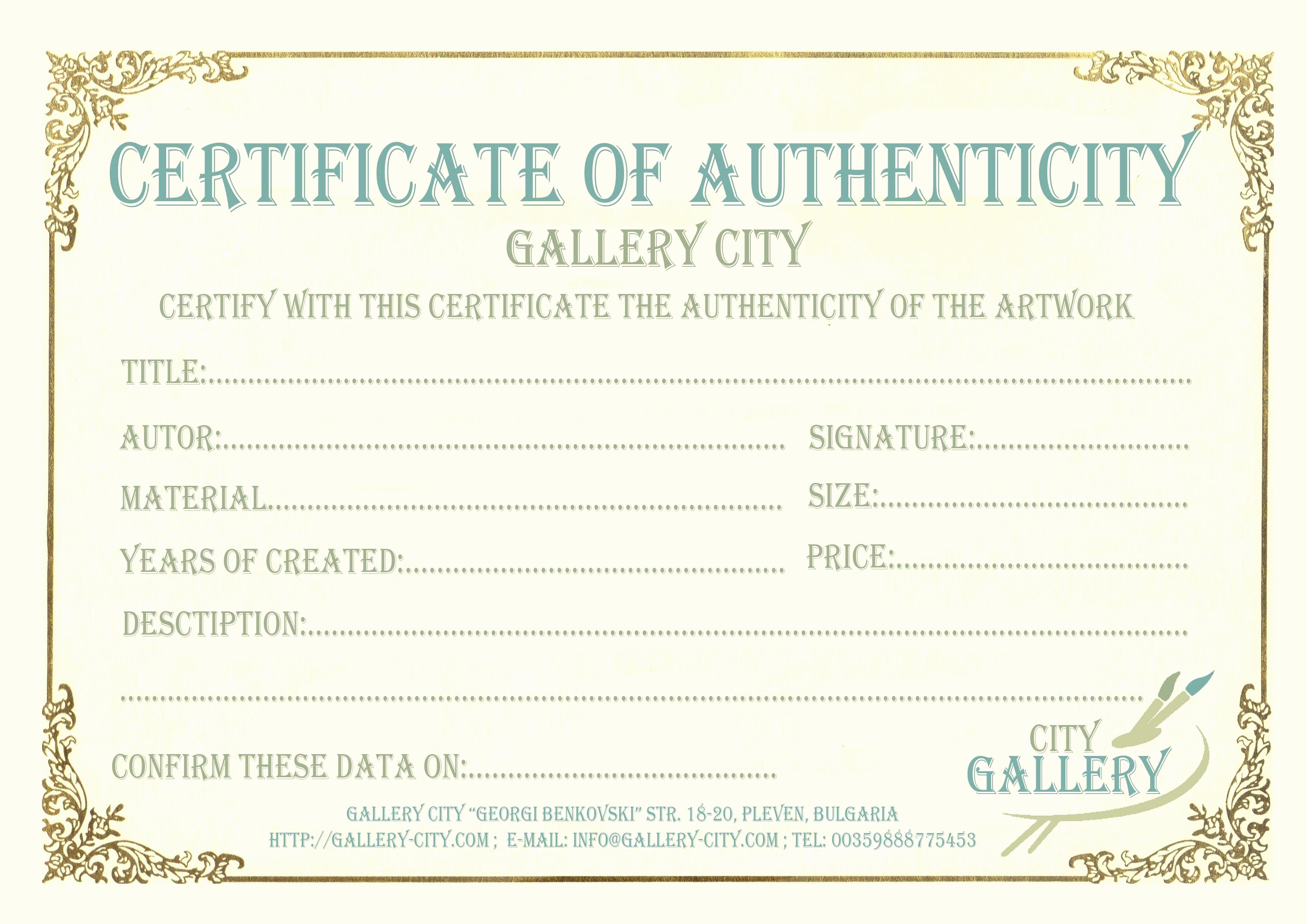 Certificate Of Authenticity Template Inspirational Certificate Authenticity Template Art Authenticity