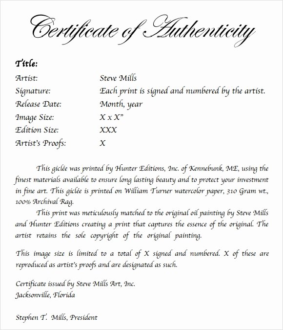 Certificate Of Authenticity Template Inspirational Sample Certificate Of Authenticity Template 36