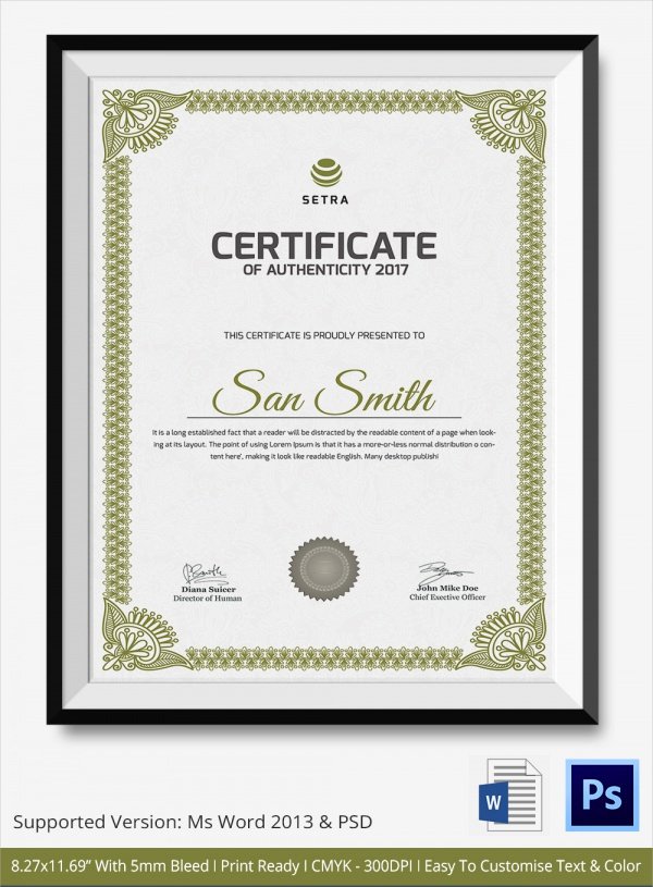 Certificate Of Authenticity Template Inspirational Sample Certificate Of Authenticity Template 36